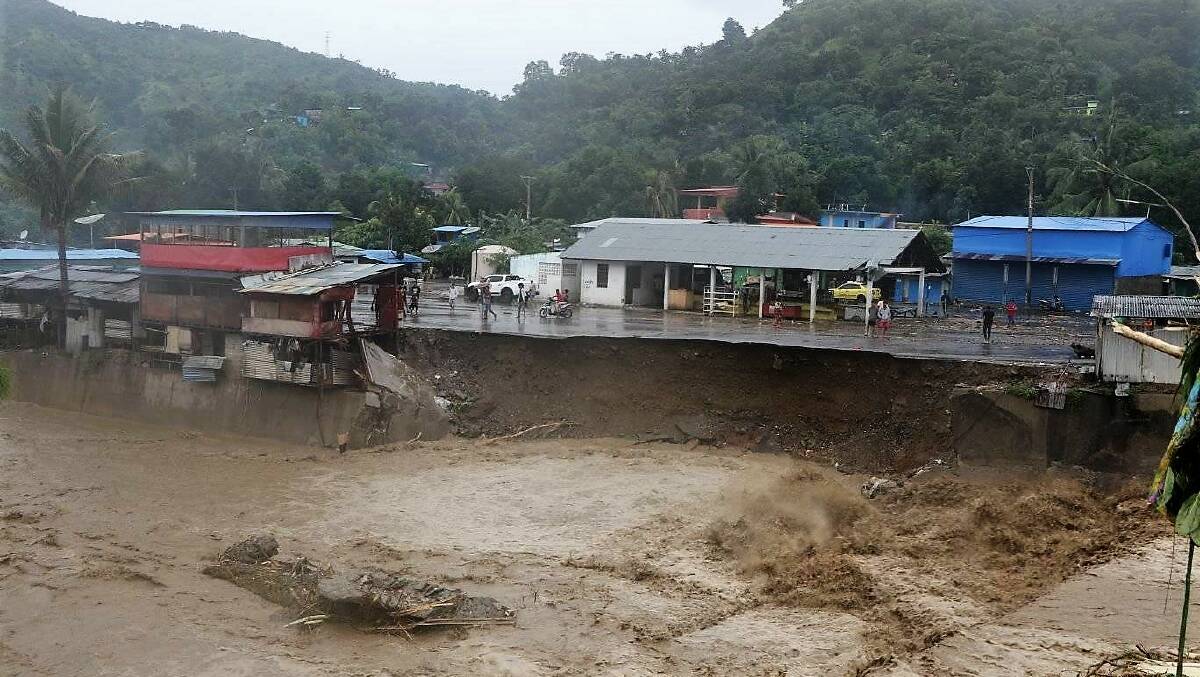 A flood-damaged road in Dili on April 4. Picture: Gabinete Secretario Estado Protecao Civil