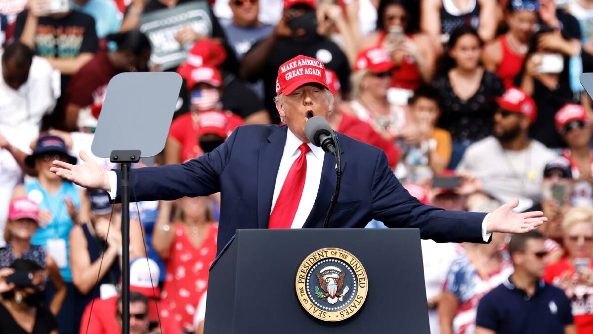 US President Donald Trump speaks at a packed rally in Tampa, Florida, on Friday. Picture: Shutterstock