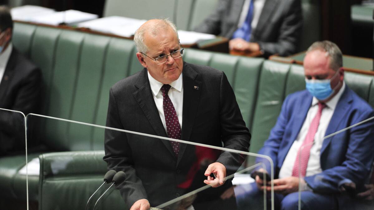 Prime Minister Scott Morrison during question time on Thursday, as the government dealt with the fallout of the lost vote. Picture: Dion Georgopoulos