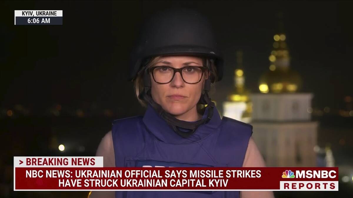 NBC News correspondent Erin McLaughlin reporting on the Ukraine crisis. Picture: AAP