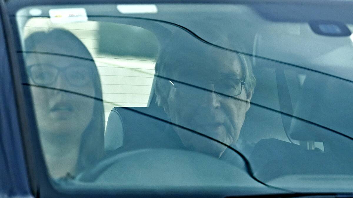 Cardinal George Pell (right) leaves Barwon Prison on Tuesday after the High Court granted his appeal over his historical sexual assault conviction. Picture: Getty Images