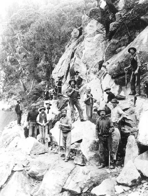 Labourers working on the railway cutting on the Gonnday-Burrinkuck narrow gauge railway about 1907. Picture: Yass and District Historical Society Inc