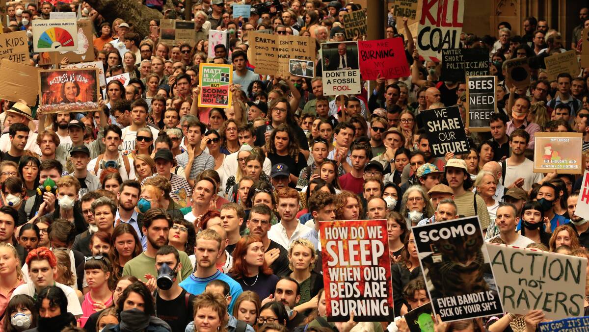 Thousands rallied for climate action at Sydney Town Hall on Wednesday. Picture: Getty Images