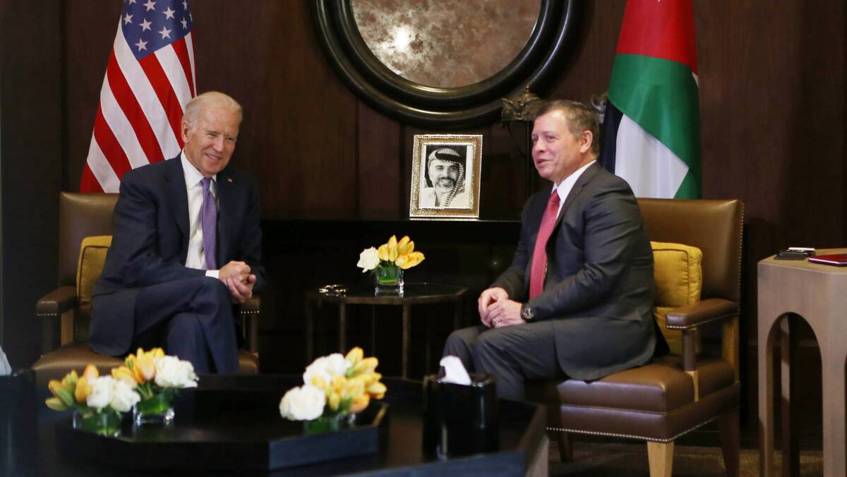 Then vice-president, now President-elect Joe Biden (left) meets with Jordan's King Abdullah II in 2016. Picture: Getty Images