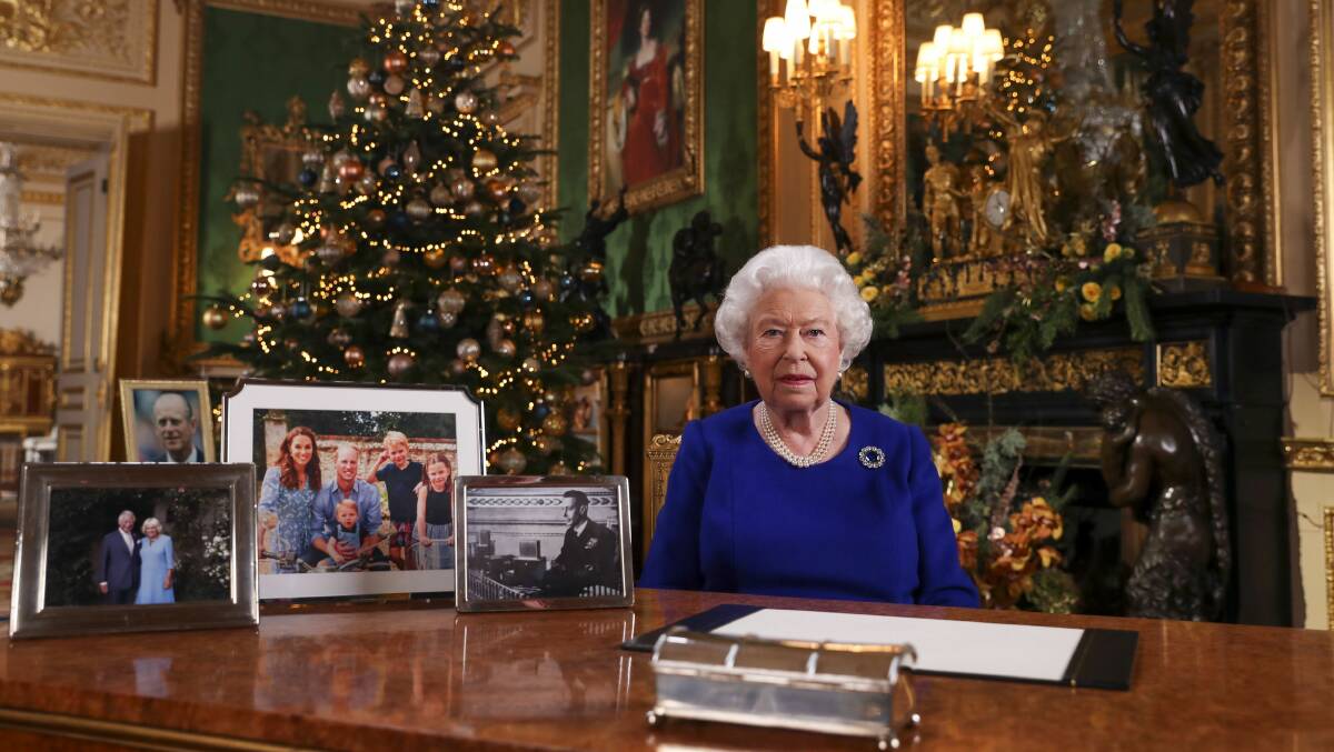 Queen Elizabeth II records her annual Christmas broadcast in Windsor Castle, England. Picture: Getty Images
