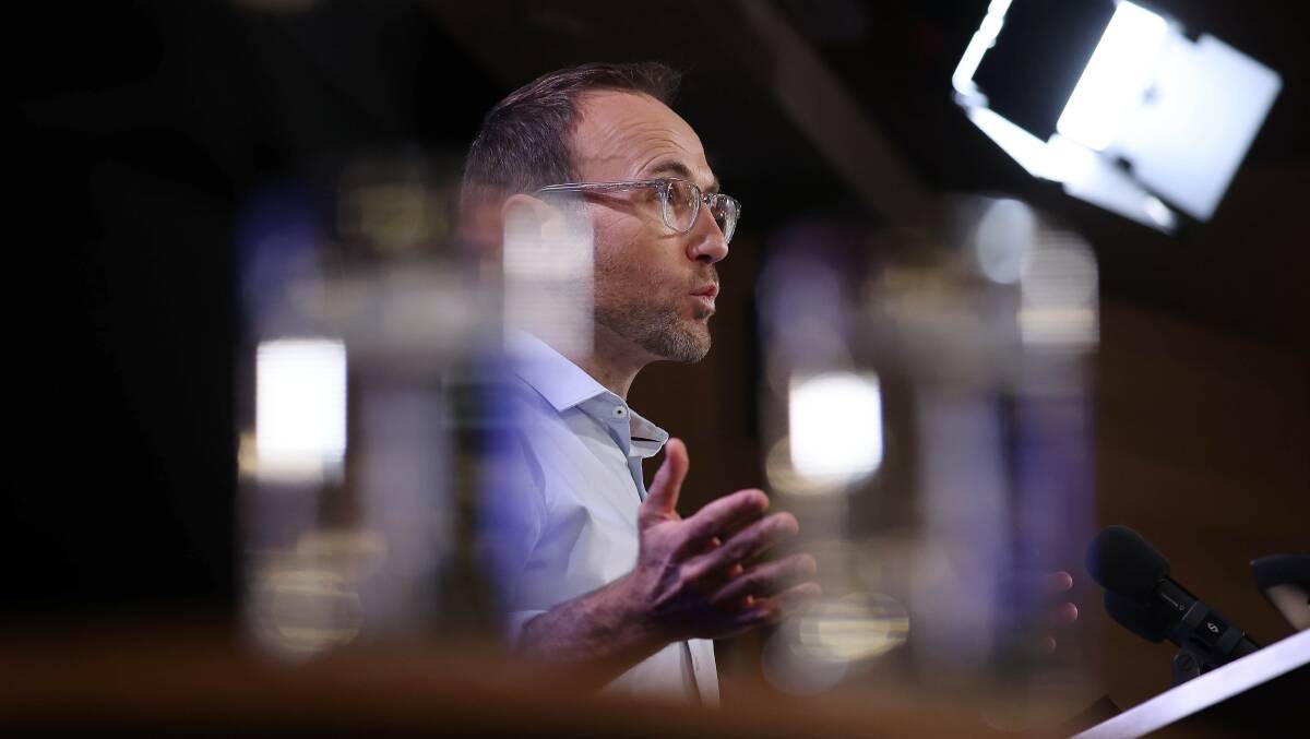 Greens leader Adam Bandt addresses the National Press Club on April 13. Picture: AAP