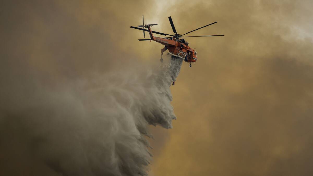An Erickson Skycrane firefighting helicopter in action in California in 2017. Picture: Getty Images