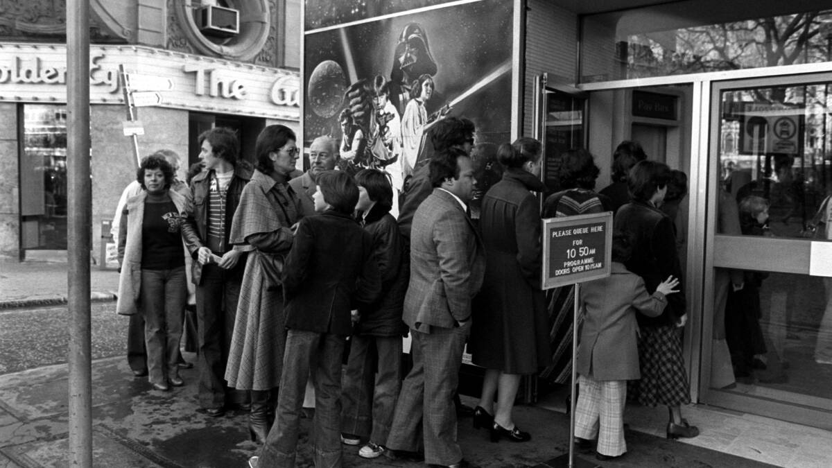 The first Star Wars audiences in 1977 didn't need to worry about being COVID-safe. Picture: Getty Images