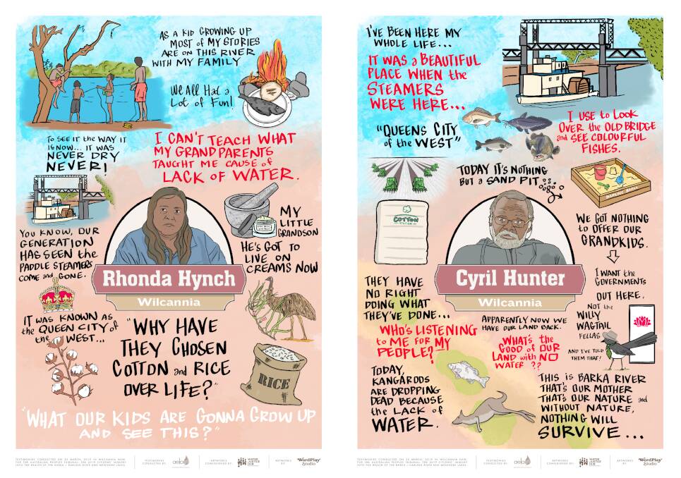 The testimonies of Rhonda Hynch and Cyril Hunter, captured as art for the exhibition 'Aquawhen?' Picture: Supplied