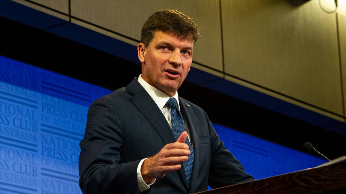 Energy and Emissions Reduction Minister Angus Taylor at the National Press Club. Picture: Elesa Kurtz