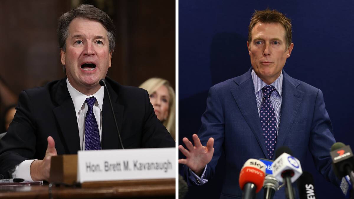 US Supreme Court Justice Brett Kavanaugh during his confirmation hearing, left, and Australian Attorney-General Christian Porter. Pictures: Getty Images