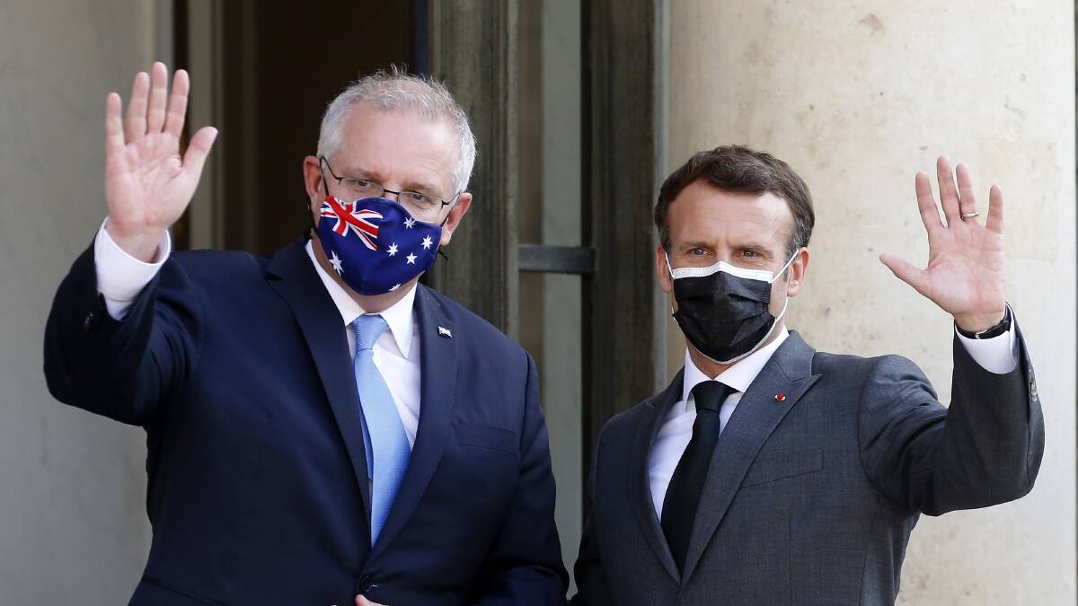 Australian Prime Minister Scott Morrison with French President Emmanuel Macron. Picture: Getty Images