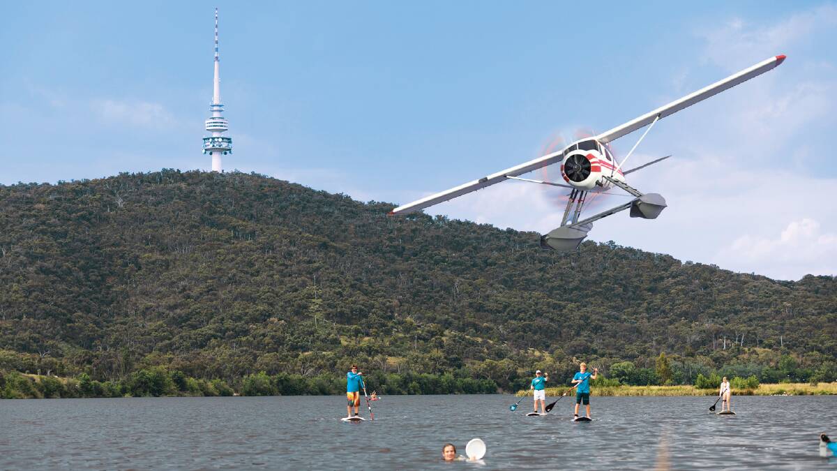 Let's be honest: landing seaplanes on Lake Burley Griffin is an insurer's dream. Pictures: Keegan Carroll, Shutterstock (digitally altered)