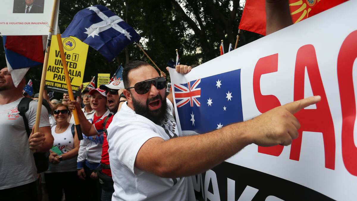 A protester at Hyde Park during the "World Wide Rally for Freedom" on November 20 in Sydney. Picture: Getty Images