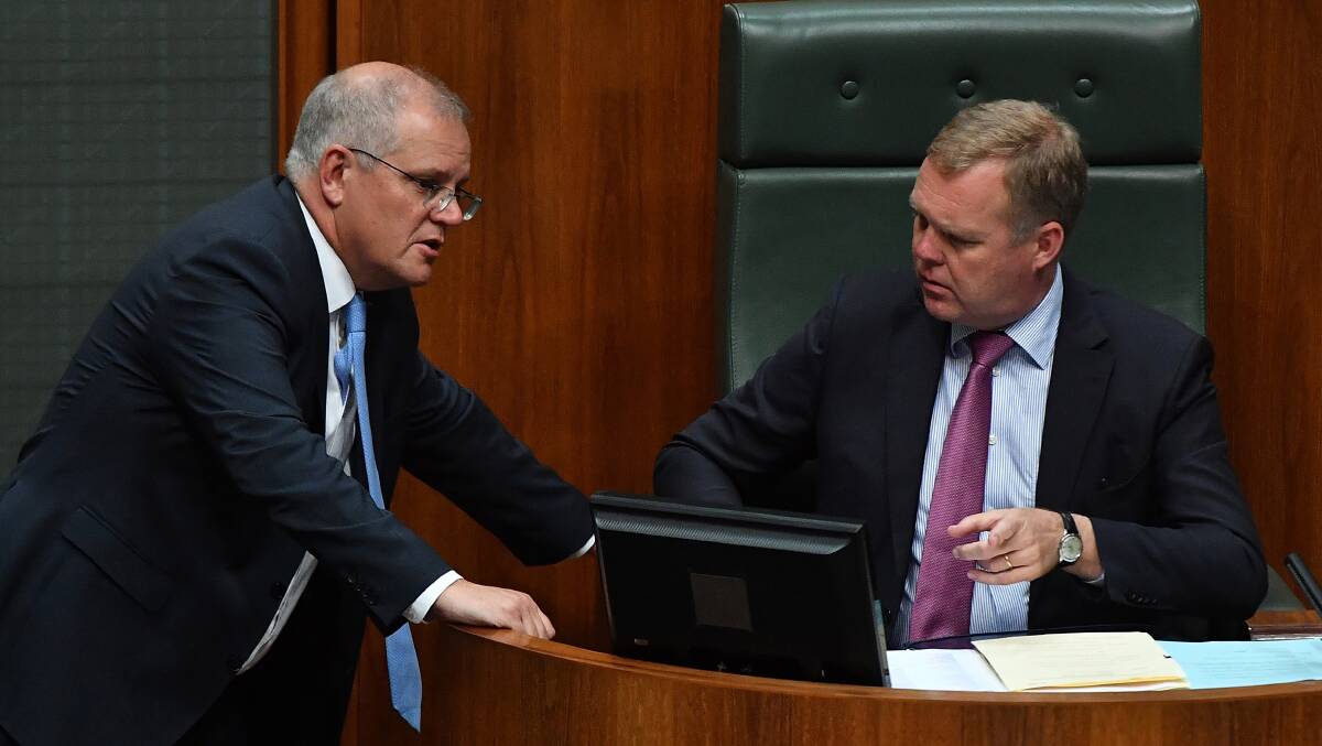 Speaker Tony Smith (right) with Prime Minister Scott Morrison in March. Picture: Getty Images