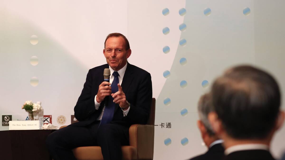 Former Australian Prime Minister Tony Abbott speaks in Taipei on October 8. Picture: Getty Images