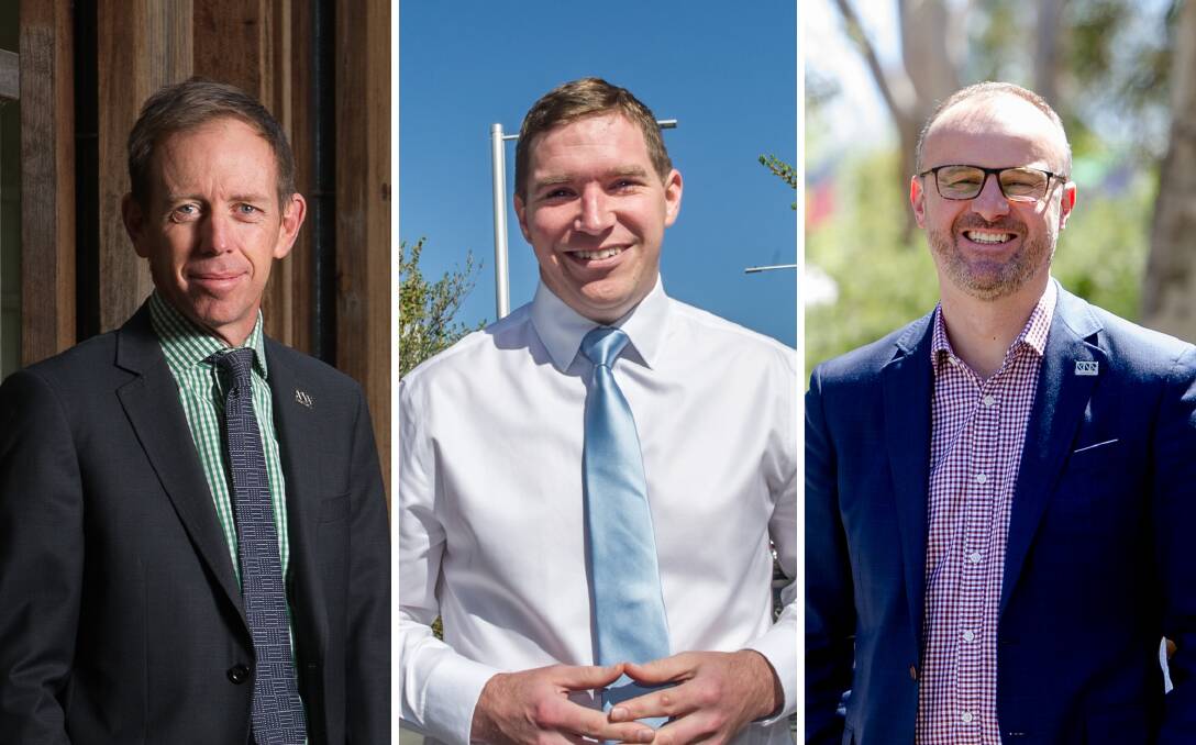 Greens leader Shane Rattenbury, Liberal leader Alistair Coe, and Labor leader and Chief Minister Andrew Barr. Picture: Composite