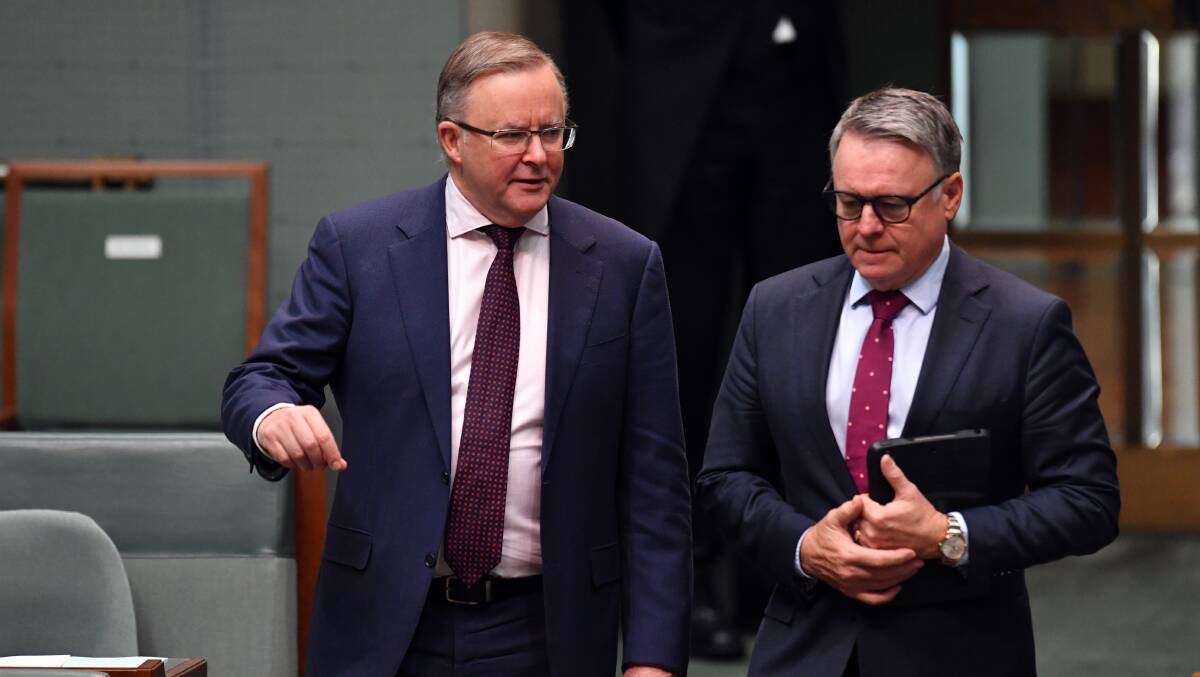 Oppposition Leader Anthony Albanese and outgoing Hunter MP Joel Fitzgibbon. Picture: Getty Images