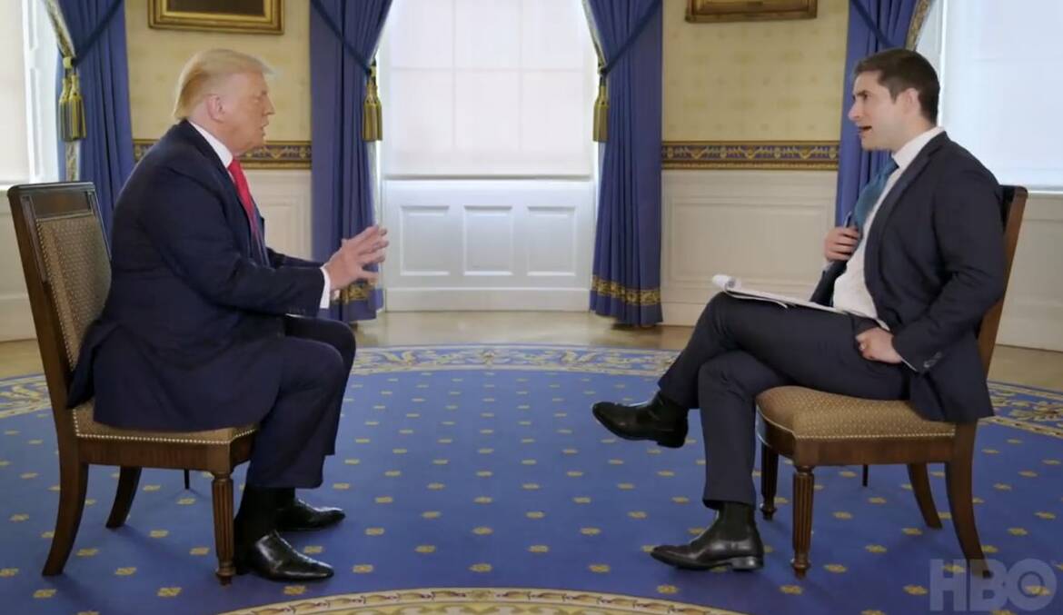 US President Donald Trump faces off against Axios reporter Jonathan Swan. Picture: Axios on HBO