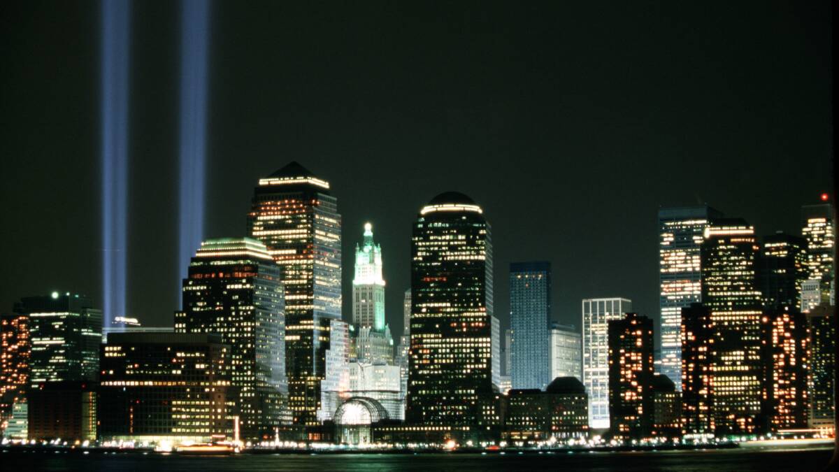 The Towers of Light served as a temporary memorial to the World Trade Center in the months following the September 11 attacks in New York City. Picture: Getty Images