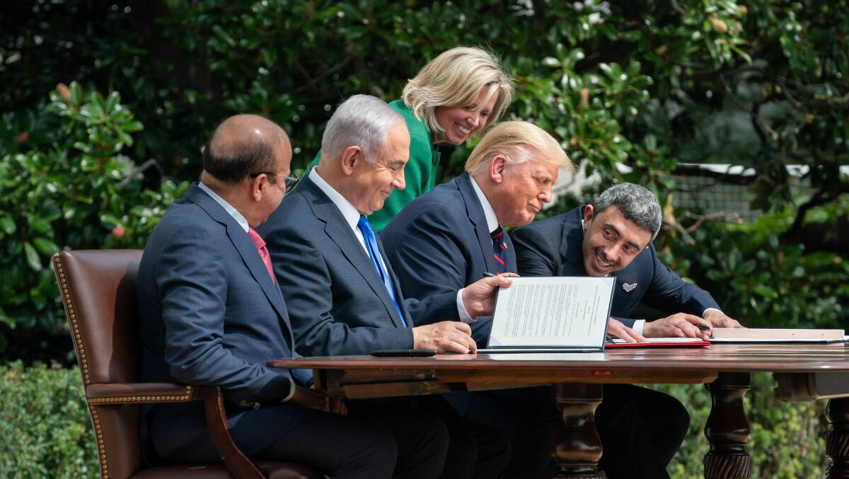 The Abraham Accords agreement is signed at the White House. Picture: The White House/Andrea Hanks