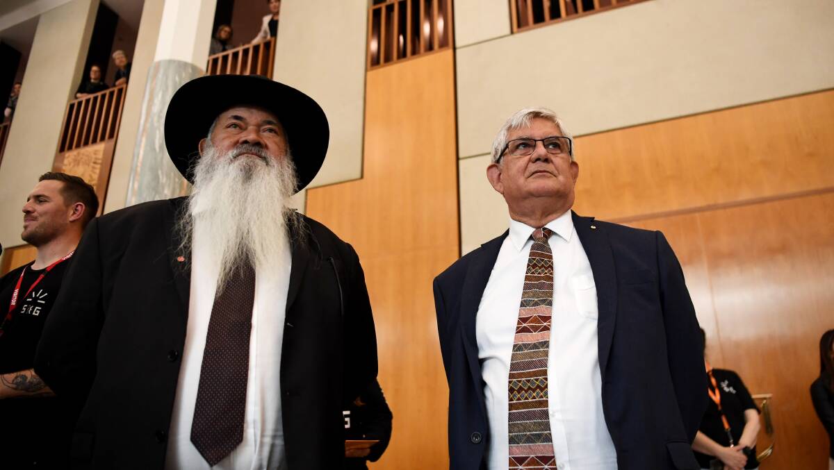 Senator Patrick Dodson, left, co-chaired the Expert Panel on Indigenous Constitutional Recognition in 2011 before entering Parliament. He is pictured with Minister for Indigenous Australians Ken Wyatt in 2019. Picture: Getty Images