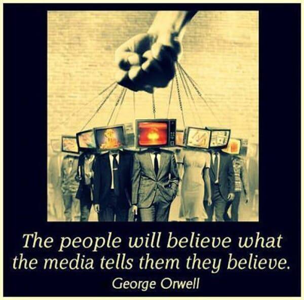 A popular conspiracy theorist meme. Ironically the quote from George Orwell is a fabrication. Picture: Supplied