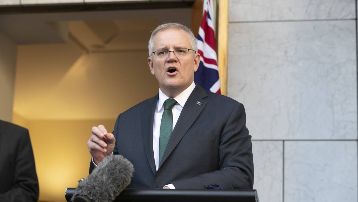 Prime Minister Scott Morrison says 10 million Moderna vaccines will arrive by the end of the year. Picture: Keegan Carroll