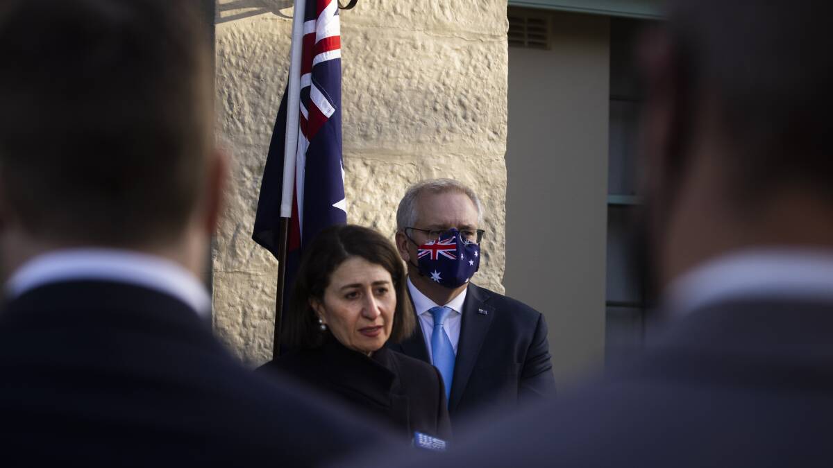 Former NSW premier Gladys Berejiklian (left) and Prime Minister Scott Morrison have adopted similar approaches to tackle very different scandals. Picture: Getty Images