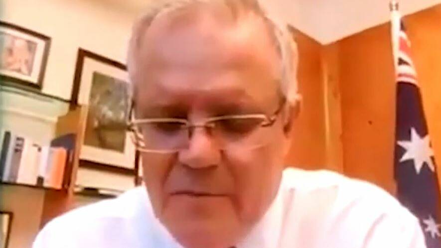 Prime Minister Scott Morrison commits Australia to God in a leaked video message. Picture: YouTube