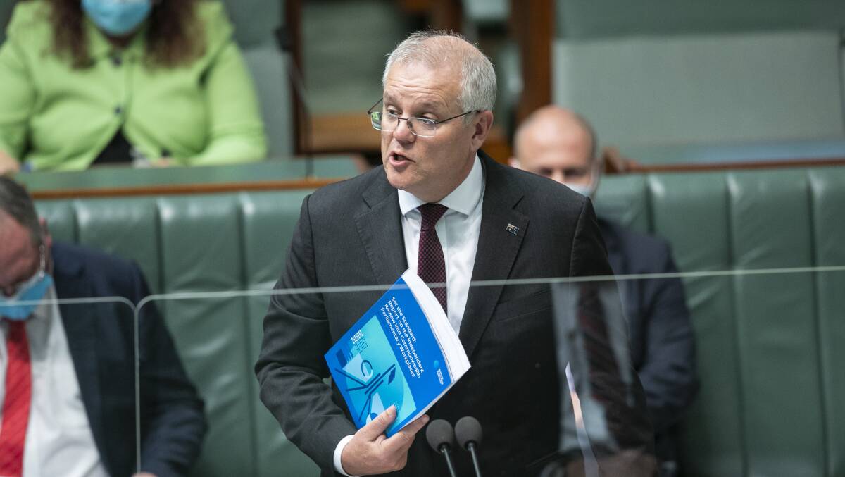 It took Scott Morrison 15 minutes to respond to this report with a press conference in which he admitted he was "appalled" but unsurprised by its findings. Picture: Keegan Carroll