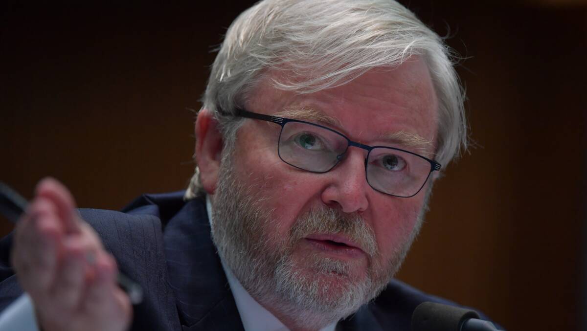 Kevin Rudd during the public hearing into media diversity in Australia in February. Picture: Getty Images