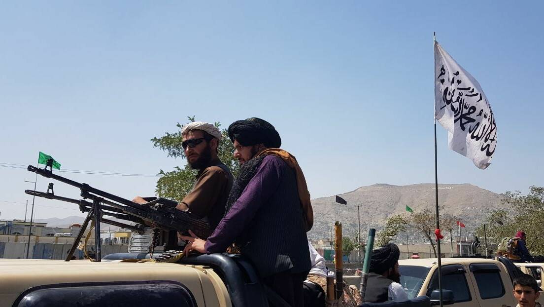 Members of the Taliban patrolling the streets of Kabul on Monday after President Ashraf Ghani fled the country. Picture: Getty Images