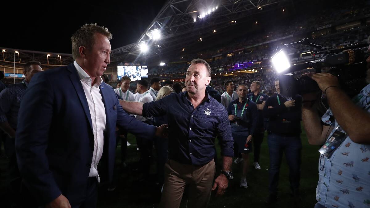 Raiders coach Ricky Stuart bit his tongue on the refereeing controversy and was gracious in defeat. Picture: NRL Imagery