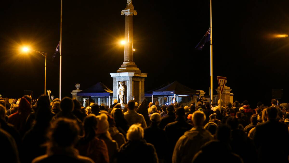 Massive crowds filled the space near the Warrnambool Soldiers Memorial for the Anzac Day dawn service in 2019. Picture: Rob Gunstone