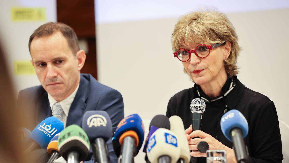 Amnesty International secretary-general Agnes Callamard (right) holds a press conference in East Jerusalem on Tuesday. Picture: Getty Images