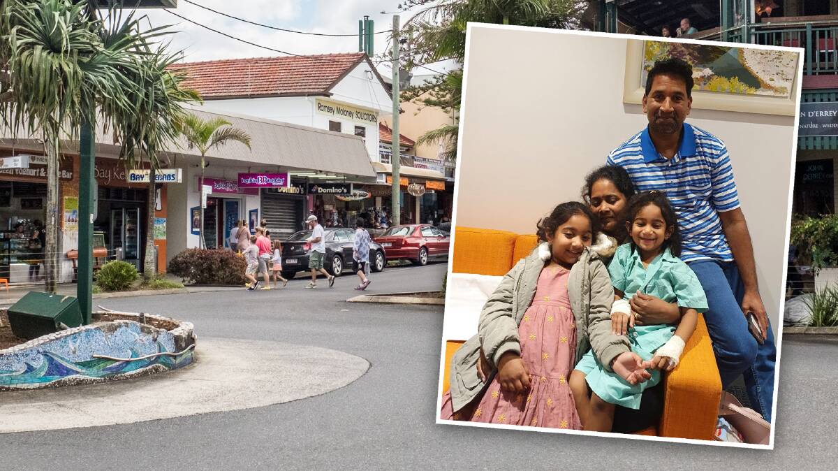A Sydney man's trip plunged the Byron Bay local government area, among others, into lockdown this week. Inset: The Murugappan family. Pictures: Shutterstock, Home to Bilo