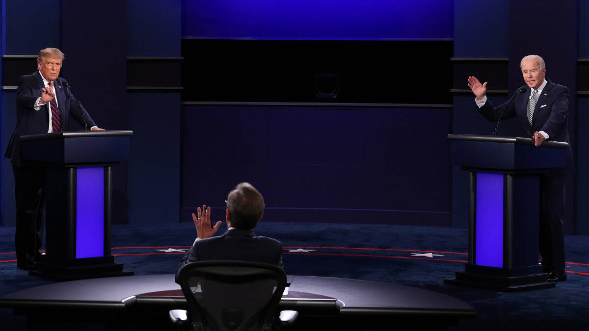 US President Donald Trump (left) and Democratic nominee Joe Biden (right) during the first presidential debate moderated by Fox News anchor Chris Wallace. Picture: Getty Images