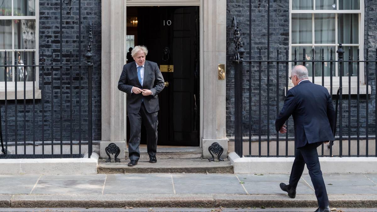 Australian Prime Minister Scott Morrison (right) outside 10 Downing Street in June. Picture: Getty Images