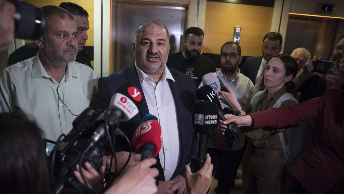 United Arab List party leader Mansour Abbas speaks to the media after joining a coalition that could force Benjamin Netanyahu out of office. Picture: Getty Images