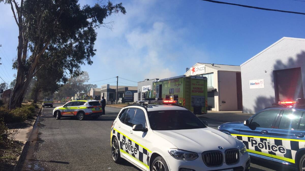 Firefighters are battling a large factory fire in Fyshwick. Picture: Dan Jervis-Bardy