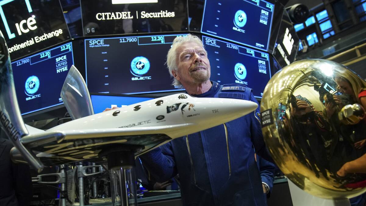 Sir Richard Branson flew into space on Sunday on Virgin Galactic's first fully crewed space flight. Picture: Getty Images