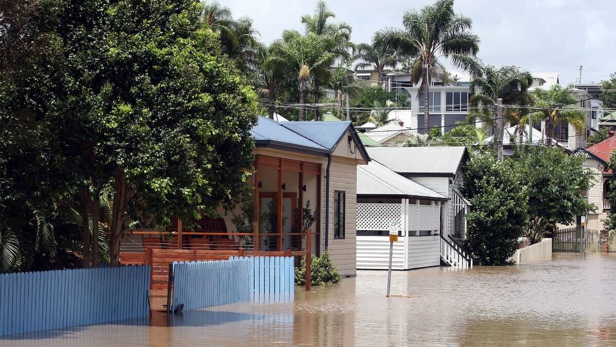 Houses in the Brisbane suburb of Milton during the 2011 floods. Picture: Getty Images