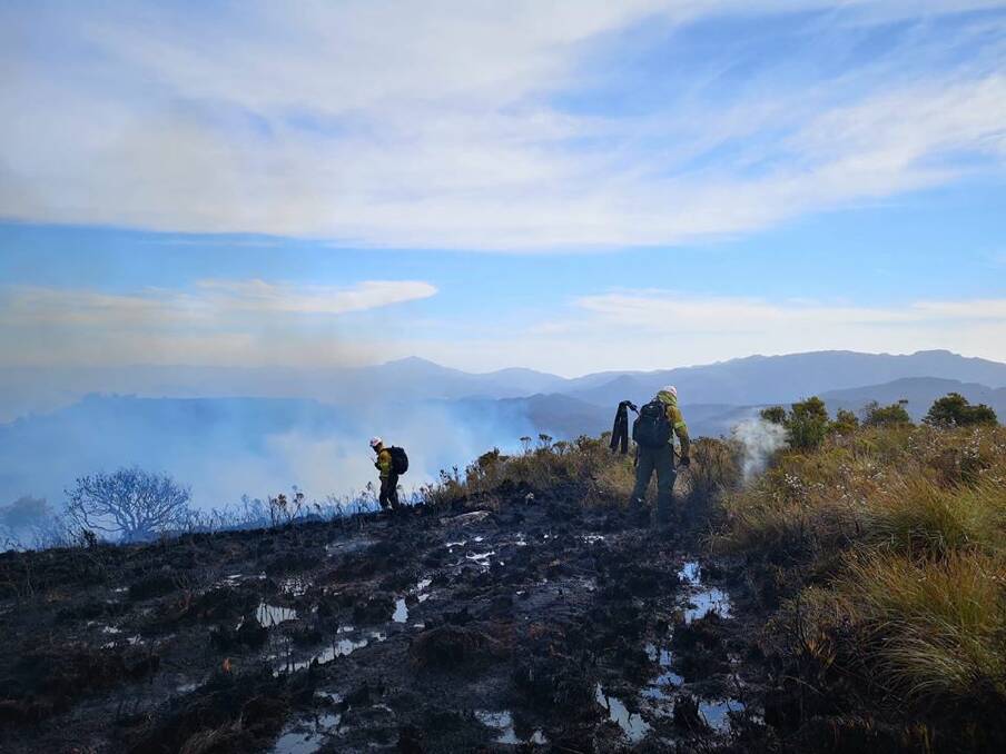 PWS staff tackle remote fires in the South-West. Pictures: Tasmania Parks and Wildlife Service 