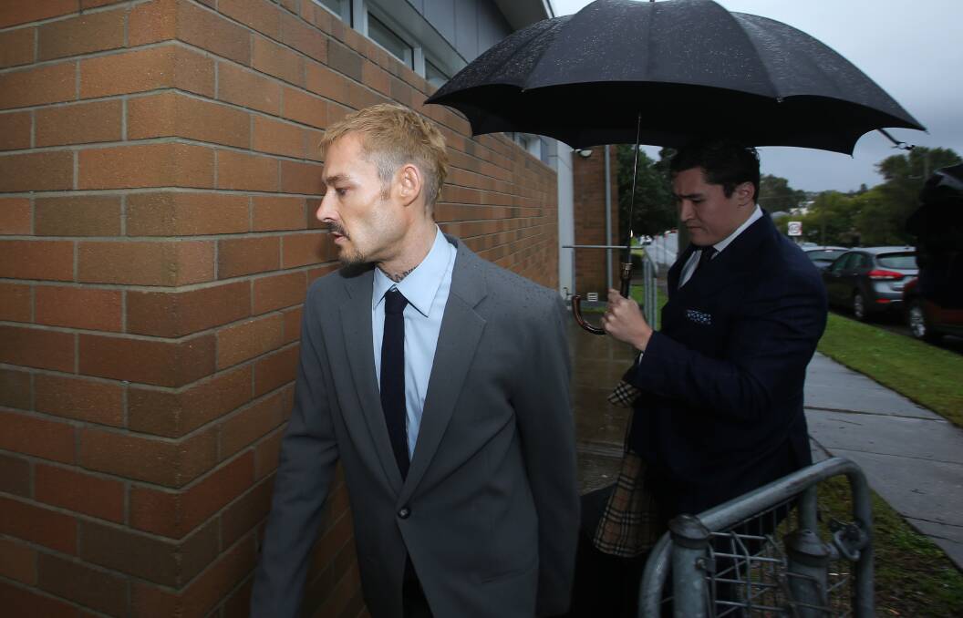 Former Silverchair frontman Daniel Johns arrives at Raymond Terrace courthouse with his lawyer Bryan Wrench on Wednesday morning. Picture: Simone De Peak
