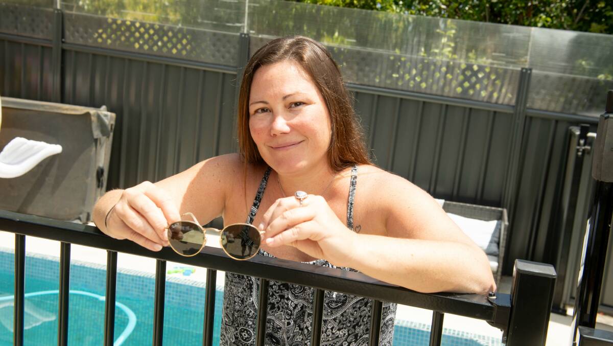 Angela Jacobsen had her face bitten while in her Rutherglen pool on Tuesday and believes he sunglasses saved her life. Picture by Tara Trewhella