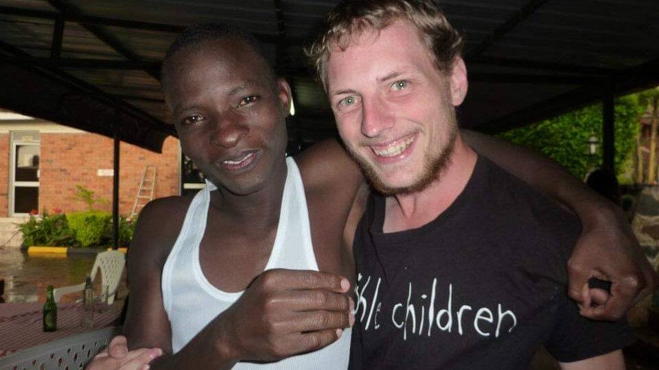 Stewart Orme (right) with Bobby Jingo, who he met while volunteering in Uganda. Picture: Supplied