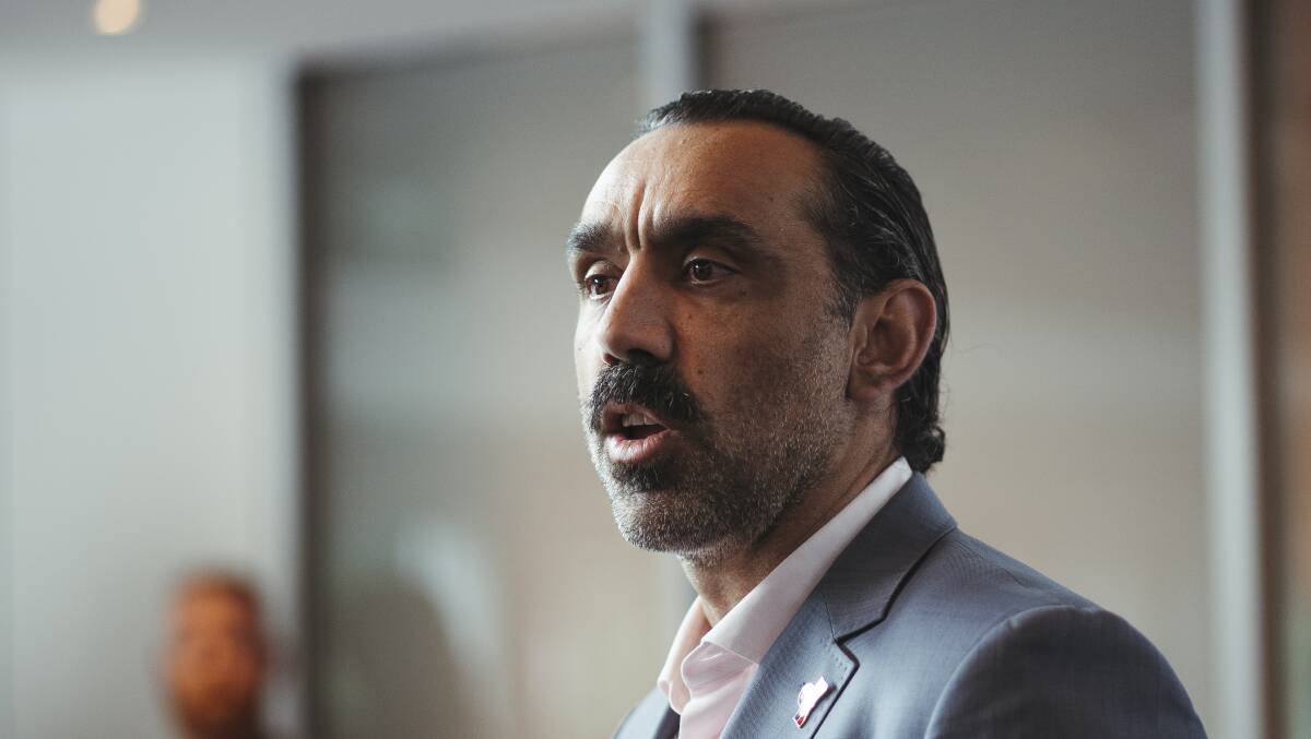 iDiC chief executive Adam Goodes throws support behind Indigenous-led cyber consulting company Arrpwere in December. Picture: Dion Georgopoulos