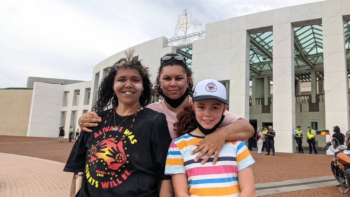 Justine Brown (left) has been attending Invasion Day protests for 27 years and believes change has been happening one step at a time. Picture: Sarah Basford Canales