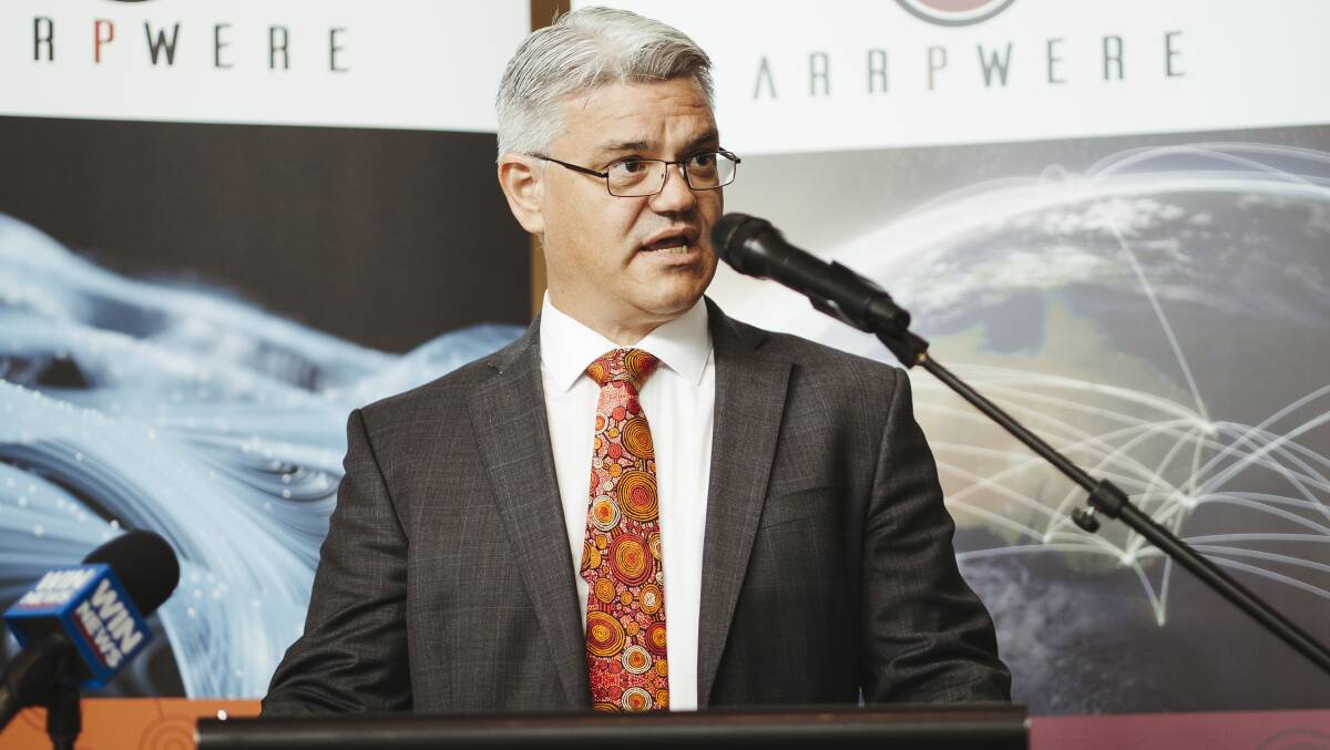 Chief executive Adrian Standish speaks at Arrpwere's office opening in December. Picture: Dion Georgopoulos